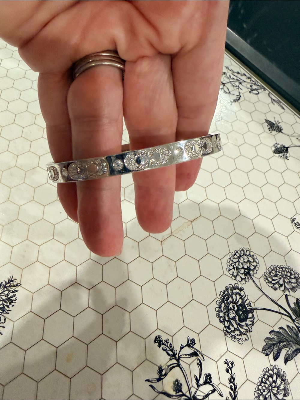 Coach Silver-Tone Crystal Logo Bangle Bracelet